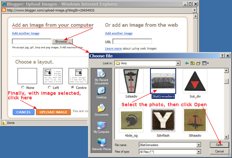 Selecting and uploading from your computer